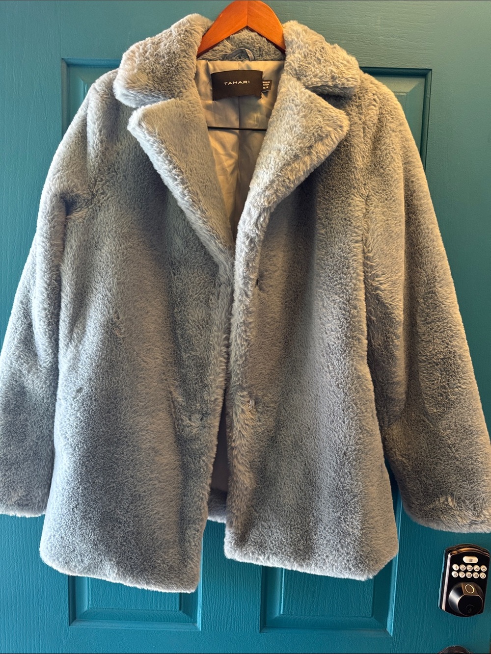 Tahari Plush Faux Fur Teddy Jacket in Light Gray